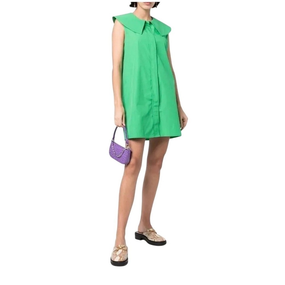 Loulou Studio Samet Green Cotton Poplin‎ Oversized Collar Mini Dress Small NEW